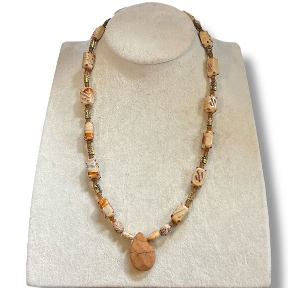 Bundle Sale 3 for $15 | 20-Inch Necklace with Unique Beads and Stone Pendant - Picture 3 of 9